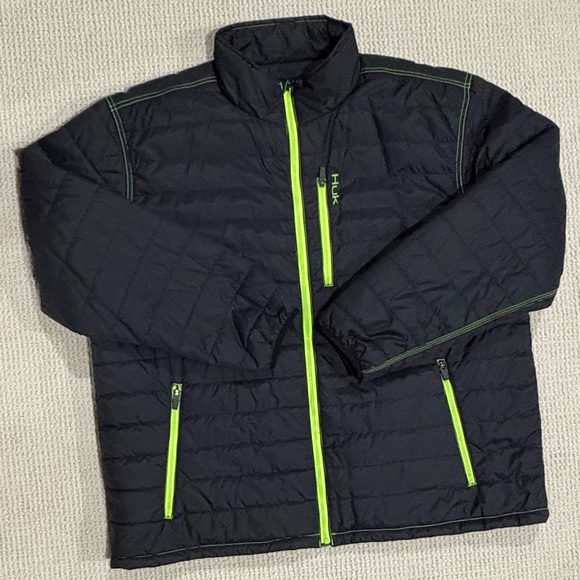 Huk Other - Huk Performance Fishing puffer jacket coat men’s XXL warm lightweight black/neon